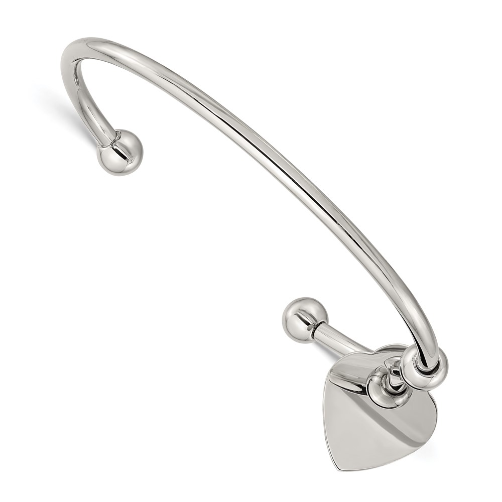 Chisel Stainless Steel Polished Bangle with Heart Charm Cuff