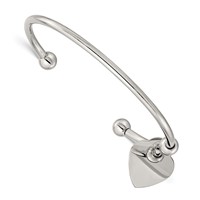 Chisel Stainless Steel Polished Bangle with Heart Charm Cuff view 1