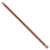 Chisel Stainless Steel Polished Black IP-plated Black and Orange Braided Leather Bracelet, 9" view 3