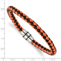 Chisel Stainless Steel Polished Black IP-plated Black and Orange Braided Leather Bracelet, 9" view 4