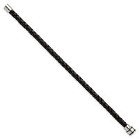 Chisel Stainless Steel Polished Black IP-plated Black Braided Leather Bracelet, 9" view 3
