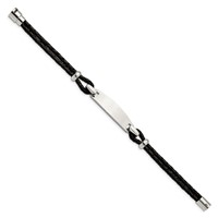 Chisel Stainless Steel Polished Black Woven Leather ID Bracelet, 8.5" view 3