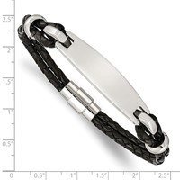 Chisel Stainless Steel Polished Black Woven Leather ID Bracelet, 8.5" view 4