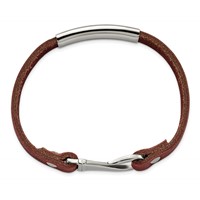 Chisel Stainless Steel Polished Brown Leather ID Bracelet, 8.5" view 4