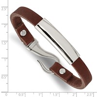 Chisel Stainless Steel Polished Brown Leather ID Bracelet, 8.5" view 3