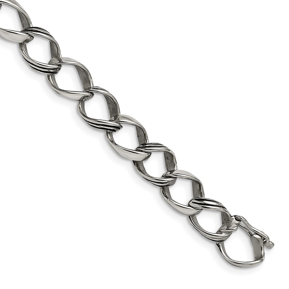 Stainless Steel Polished and Antiqued Fancy Link 8.25in Bracelet