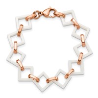 Chisel Stainless Steel Polished Rose IP-plated Bracelet with White Ceramic Open Link, 7" view 4