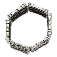 Stainless Steel Antiqued and Polished Bracelet with Red CZ Stretch view 3
