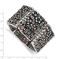 Stainless Steel Antiqued and Polished Bracelet with Red CZ Stretch view 4