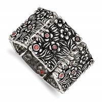 Stainless Steel Antiqued and Polished Bracelet with Red CZ Stretch view 1
