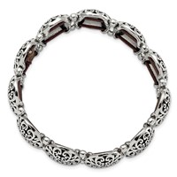Stainless Steel Antiqued and Polished Oval Stretch Bracelet view 3