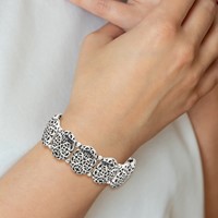 Stainless Steel Antiqued and Polished Oval Stretch Bracelet view 5