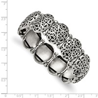 Stainless Steel Antiqued and Polished Oval Stretch Bracelet view 4