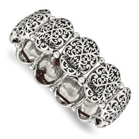 Stainless Steel Antiqued and Polished Oval Stretch Bracelet view 1