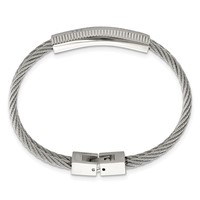 Stainless Steel Polished and Brushed CZ Wire Bracelet, 7" view 3