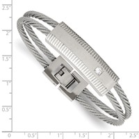 Stainless Steel Polished and Brushed CZ Wire Bracelet, 7" view 4