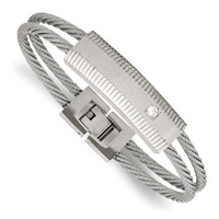 Stainless Steel Polished and Brushed CZ Wire Bracelet, 7" view 1
