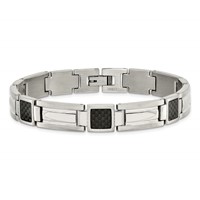 Chisel Stainless Steel Polished Bracelet with Black Carbon Fiber Inlay Link, 8.75" view 4