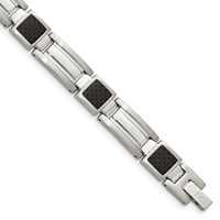 Chisel Stainless Steel Polished Bracelet with Black Carbon Fiber Inlay Link, 8.75" view 1