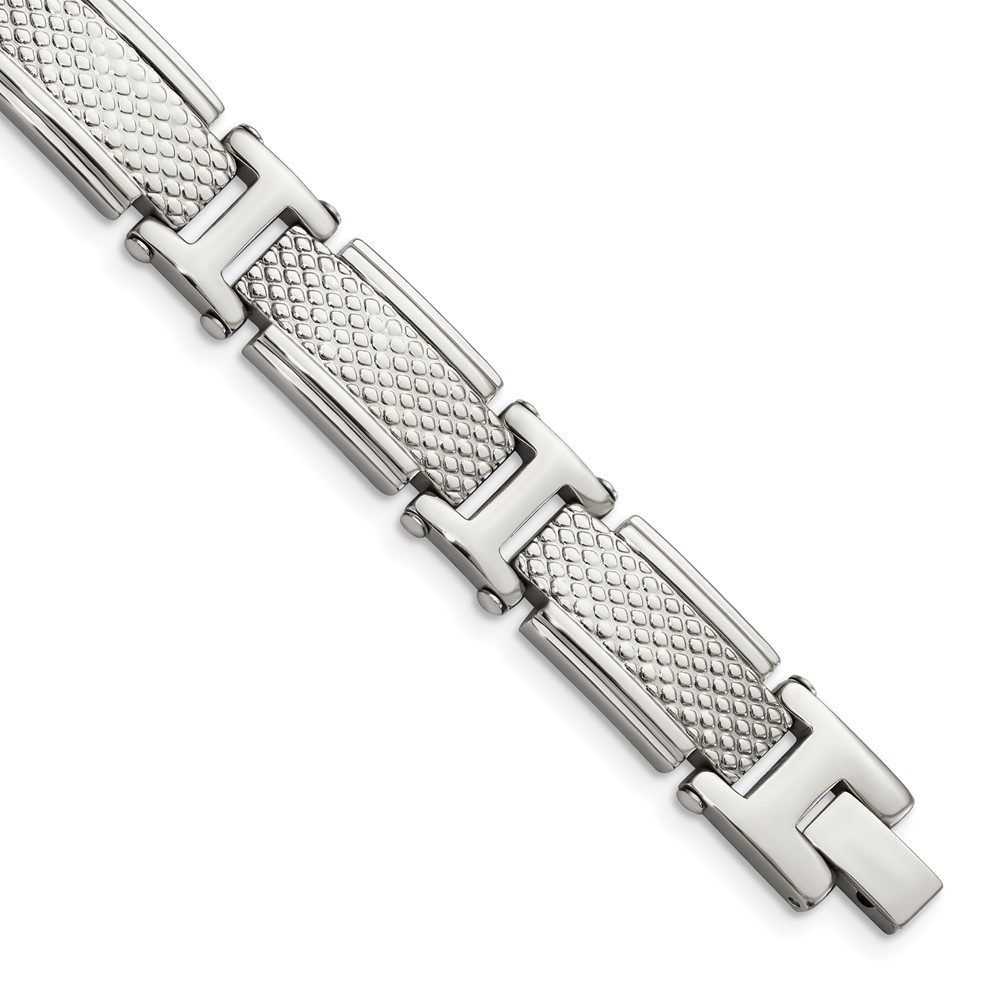 Stainless Steel Polished and Textured 8.5in Bracelet