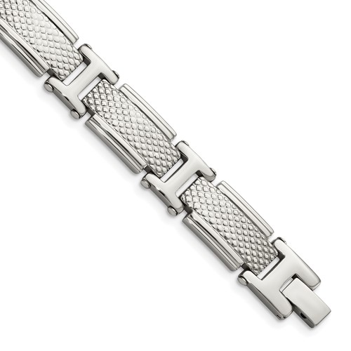 Chisel Stainless Steel Polished and Textured Link Bracelet, 8.5"