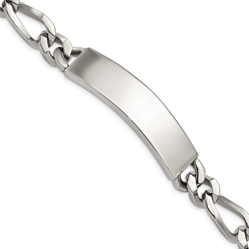 Chisel Stainless Steel Polished Figaro Large ID Bracelet, 9"