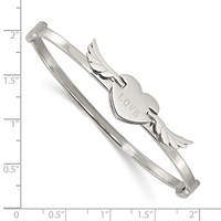 Stainless Steel Polished Moveable Love Heart Bangle with Wings view 4