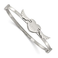 Stainless Steel Polished Moveable Love Heart Bangle with Wings view 1