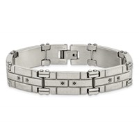 Stainless Steel Polished and Satin Bracelet with Black CZ, 8" view 4