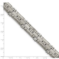 Stainless Steel Polished and Satin Bracelet with Black CZ, 8" view 5