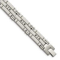 Stainless Steel Polished and Satin Bracelet with Black CZ, 8" view 1