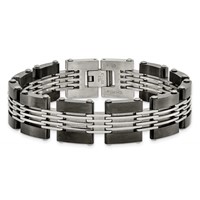 Chisel Stainless Steel Brushed and Polished Black IP-plated Link Bracelet, 8" view 4