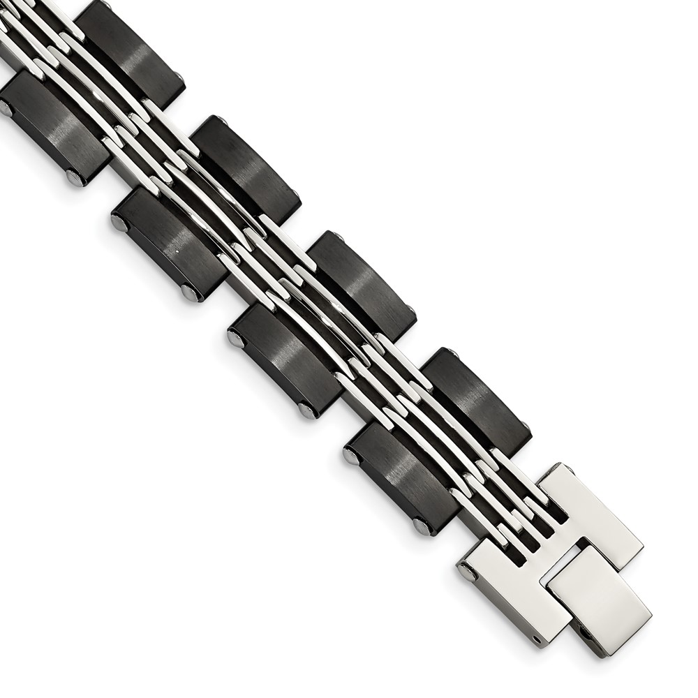 Stainless Steel Brushed and Polished Black IP-plated 8in Bracelet