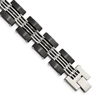 Chisel Stainless Steel Brushed and Polished Black IP-plated Link Bracelet, 8" view 1