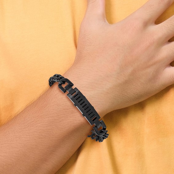 Stainless Steel Brushed and Polished Black IP-plated 8.25in Bracelet