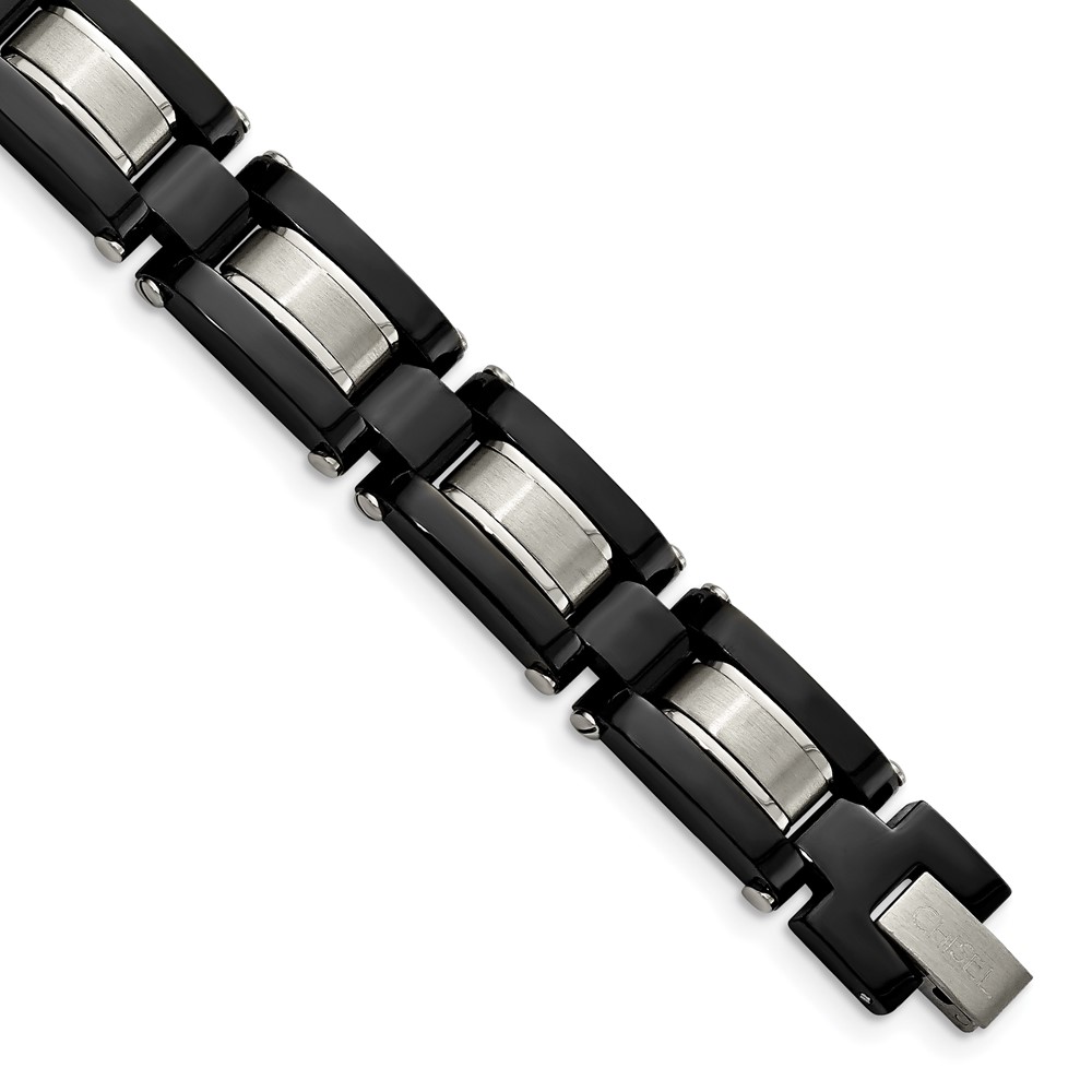 Stainless Steel Brushed and Polished Black IP-plated 8in Bracelet