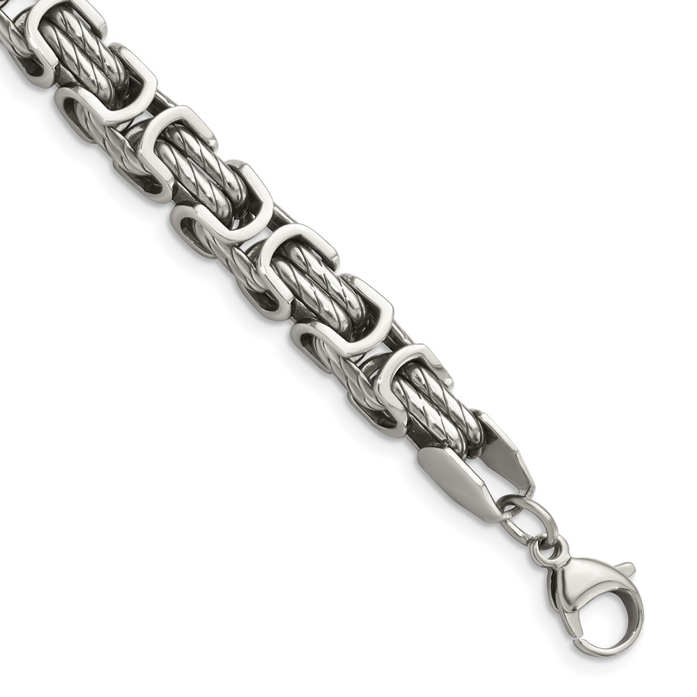 Stainless Steel Polished and Textured Fancy Link 9in Bracelet