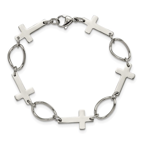 Stainless Steel Polished Cross 7.75in Bracelet