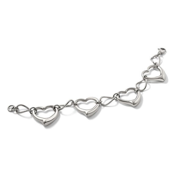 Chisel Stainless Steel Polished 7.75 inch Heart Link Bracelet