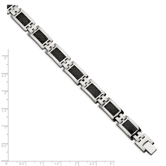 Chisel Stainless Steel Polished with Black Carbon Fiber Inlay 9 inch Link Bracelet