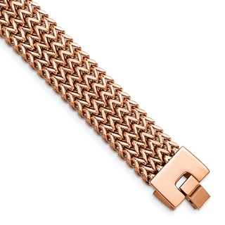 Stainless Steel Brushed Rose IP-plated Woven 7.5in Bracelet