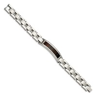 Chisel Stainless Steel Polished Enameled Black Koa Wood Link ID Bracelet, 8.5" view 3
