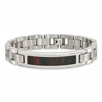 Chisel Stainless Steel Polished Enameled Black Koa Wood Link ID Bracelet, 8.5" view 4
