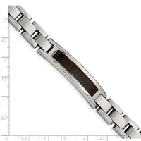 Chisel Stainless Steel Polished Enameled Black Koa Wood Link ID Bracelet, 8.5" view 5