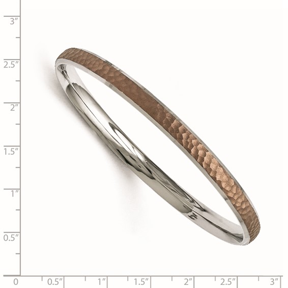 Stainless Steel Polished/Laser Cut Maroon IP-plated Hammered Bangle