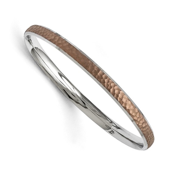 Stainless Steel Polished/Laser Cut Maroon IP-plated Hammered Bangle
