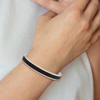 Chisel Stainless Steel Polished Bangle with Genuine Stingray Inlay Cuff view 5