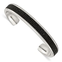 Chisel Stainless Steel Polished Bangle with Genuine Stingray Inlay Cuff view 1