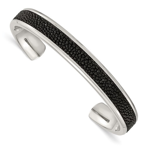 Chisel Stainless Steel Polished Bangle with Genuine Stingray Inlay Cuff