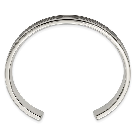 Chisel Stainless steel Polished Black IP-plated with Black Carbon Fiber Inlay Cross Design Cuff Bangle